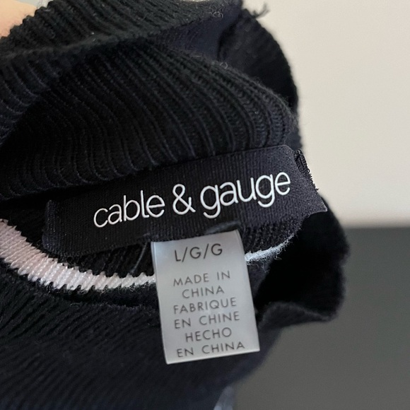 Cable & Gage Tunic Length Mock Neck Sweater - Black and White Stripe - Picture 7 of 12